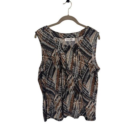 Kasper Tops - Kasper Tank Top Black Brown Gray Geometric with Metallic Thread Womans XL